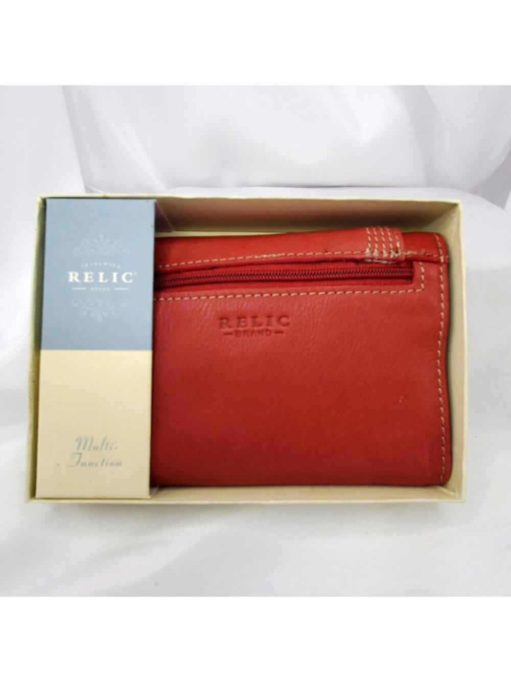 VTG Relic By Fossil Multi-Function Red Leather Wallet Slide Pocket & Card Slots